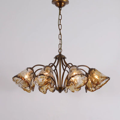 Traditional European Drum Copper Glass 6/8-Light Chandelier For Living Room