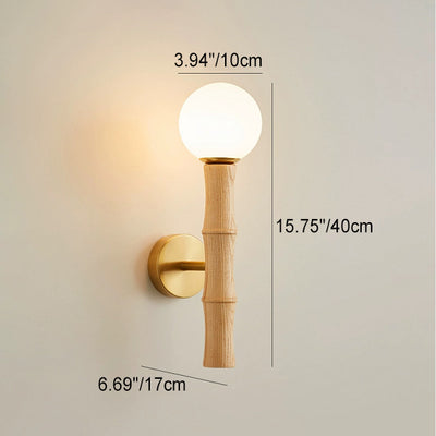 Contemporary Retro Column Wood Glass 1-Light Wall Sconce Lamp For Living Room