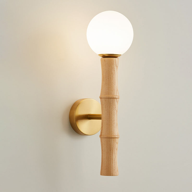 Contemporary Retro Column Wood Glass 1-Light Wall Sconce Lamp For Living Room