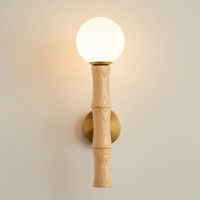 Contemporary Retro Column Wood Glass 1-Light Wall Sconce Lamp For Living Room