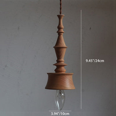 Contemporary Retro Round Wood 1-Light Pendant Light For Living Room