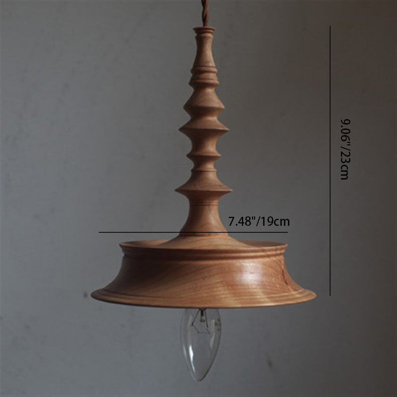 Contemporary Retro Round Wood 1-Light Pendant Light For Living Room