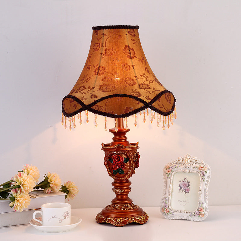 Traditional European Drum Resin Fabric 1-Light Table Lamp For Living Room