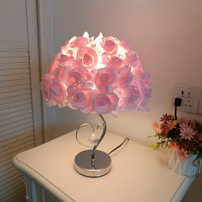 Contemporary Creative Flower Iron Fabric 1-Light Table Lamp For Living Room