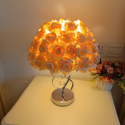 Contemporary Creative Flower Iron Fabric 1-Light Table Lamp For Living Room