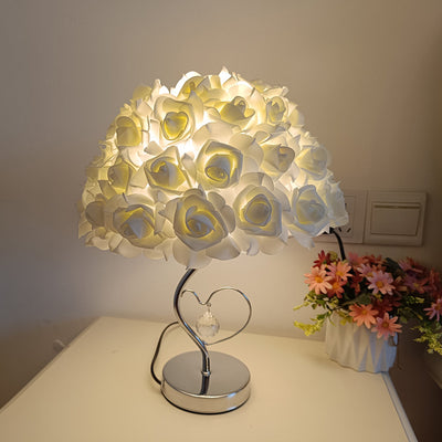 Contemporary Creative Flower Iron Fabric 1-Light Table Lamp For Living Room