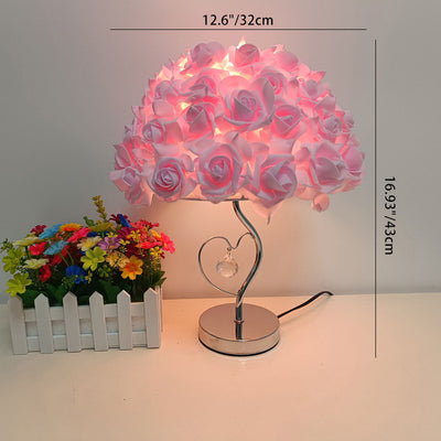 Contemporary Creative Flower Iron Fabric 1-Light Table Lamp For Living Room