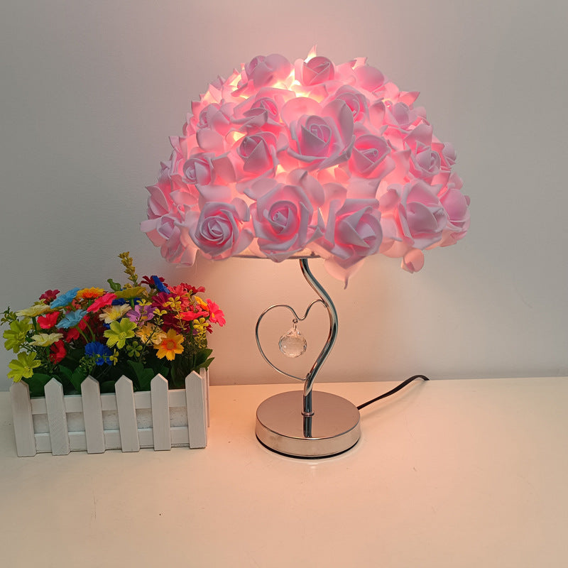 Contemporary Creative Flower Iron Fabric 1-Light Table Lamp For Living Room