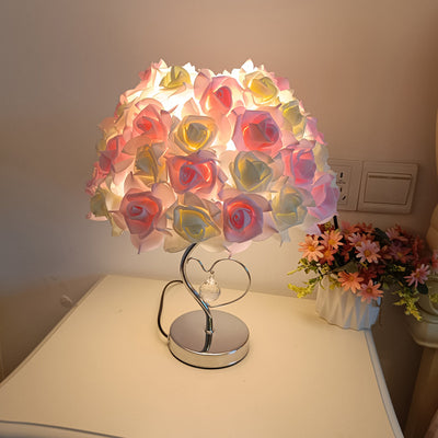 Contemporary Creative Flower Iron Fabric 1-Light Table Lamp For Living Room