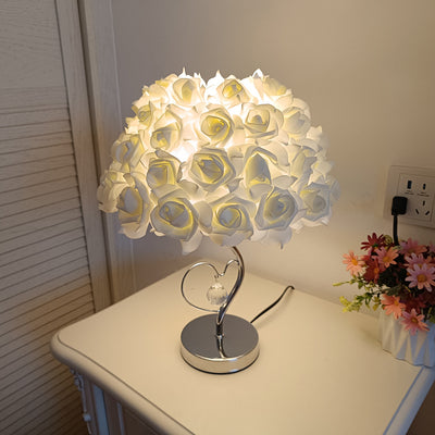 Contemporary Creative Flower Iron Fabric 1-Light Table Lamp For Living Room