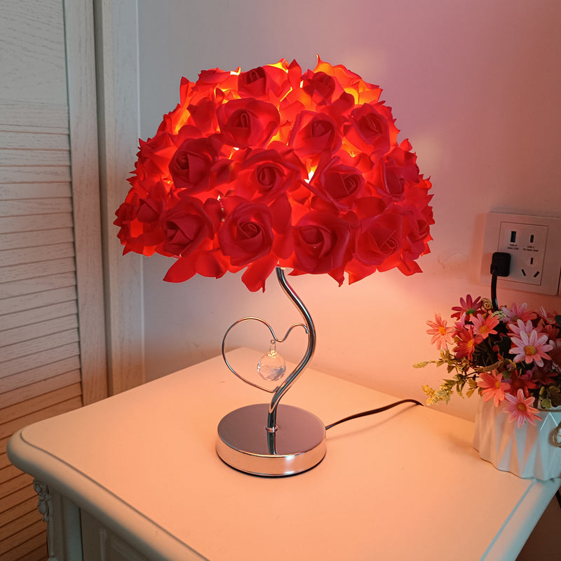 Contemporary Creative Flower Iron Fabric 1-Light Table Lamp For Living Room