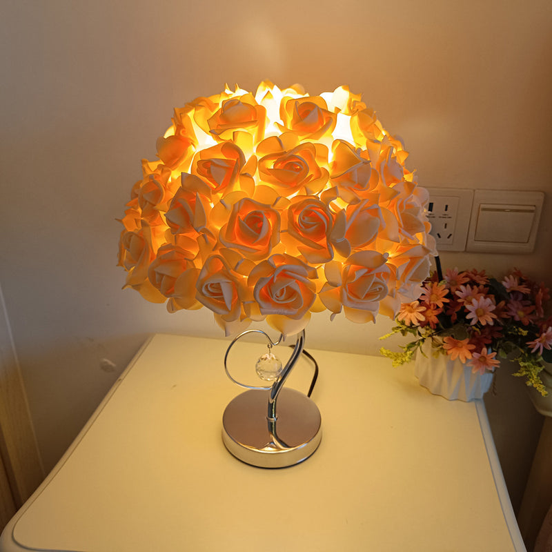 Contemporary Creative Flower Iron Fabric 1-Light Table Lamp For Living Room