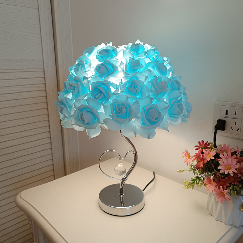 Contemporary Creative Flower Iron Fabric 1-Light Table Lamp For Living Room