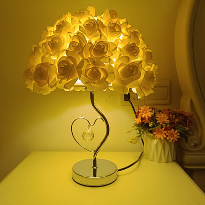 Contemporary Creative Flower Iron Fabric 1-Light Table Lamp For Living Room