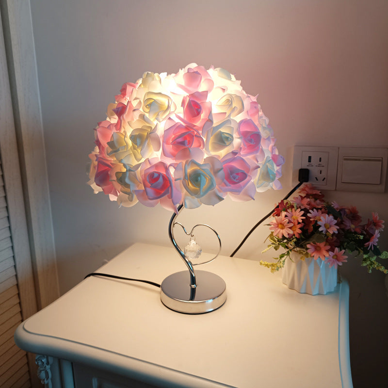 Contemporary Creative Flower Iron Fabric 1-Light Table Lamp For Living Room