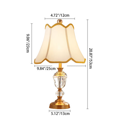 Traditional European Drum Fabric Crystal Copper 1-Light Table Lamp For Living Room