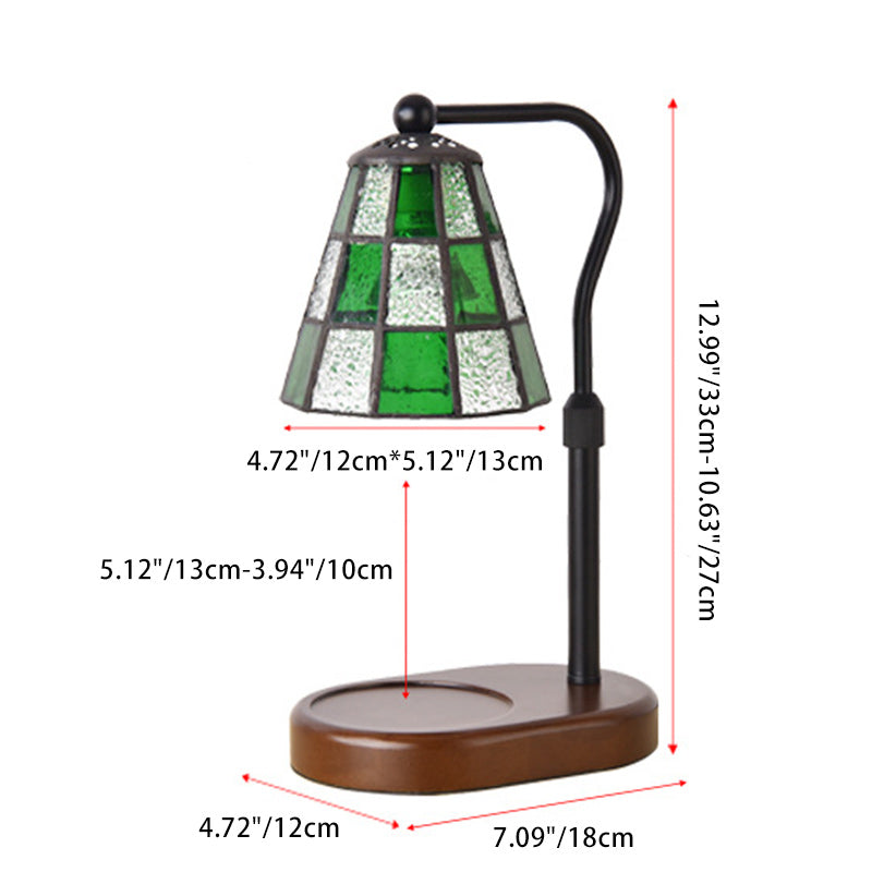 Traditional Tiffany Dome Glass Iron Wood 1-Light Melting Wax Table Lamp For Living Room