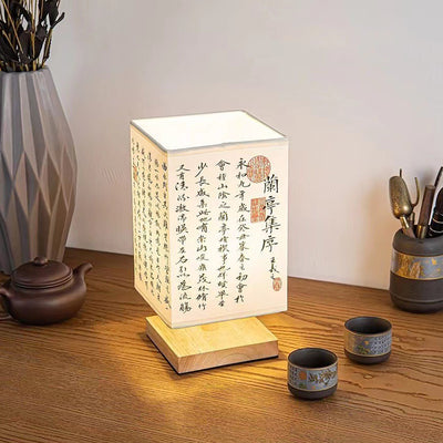 Traditional Chinese Rectangular Wood Fabric 1-Light Table Lamp For Living Room