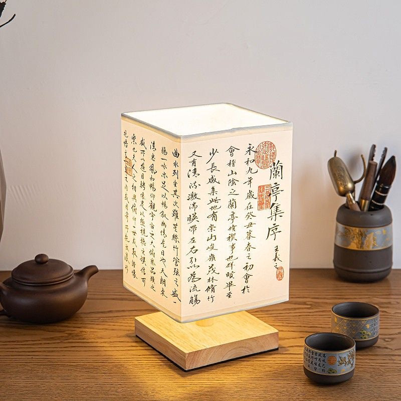 Traditional Chinese Rectangular Wood Fabric 1-Light Table Lamp For Living Room