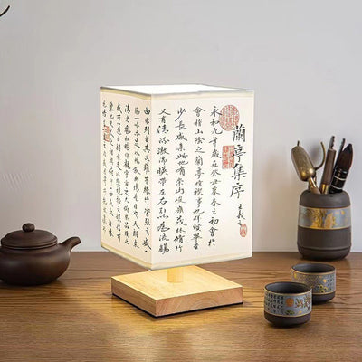 Traditional Chinese Rectangular Wood Fabric 1-Light Table Lamp For Living Room