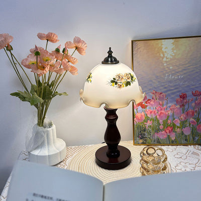 Traditional Rustic Dome Wood Glass 1-Light Table Lamp For Living Room