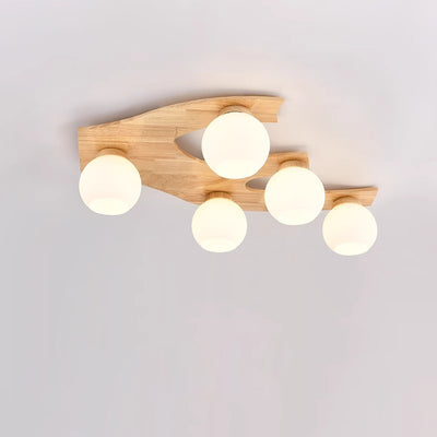 Zeitgenössische nordische Globus Holz Eisen Glas 3/5-Licht Semi-Flush Mount Deckenleuchte für Wohnzimmer 