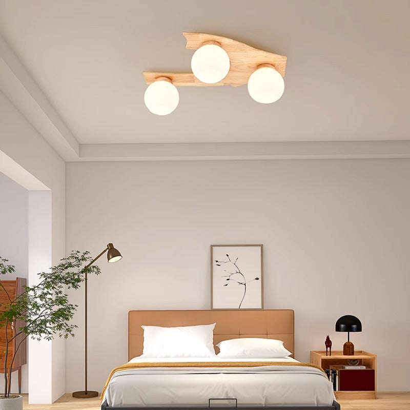 Zeitgenössische nordische Globus Holz Eisen Glas 3/5-Licht Semi-Flush Mount Deckenleuchte für Wohnzimmer 