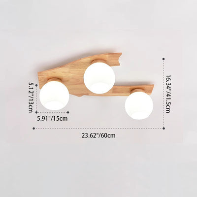 Zeitgenössische nordische Globus Holz Eisen Glas 3/5-Licht Semi-Flush Mount Deckenleuchte für Wohnzimmer 