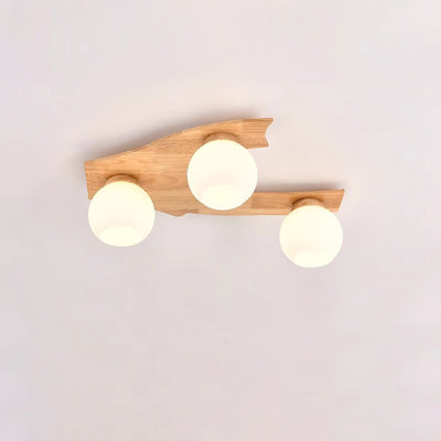 Zeitgenössische nordische Globus Holz Eisen Glas 3/5-Licht Semi-Flush Mount Deckenleuchte für Wohnzimmer 