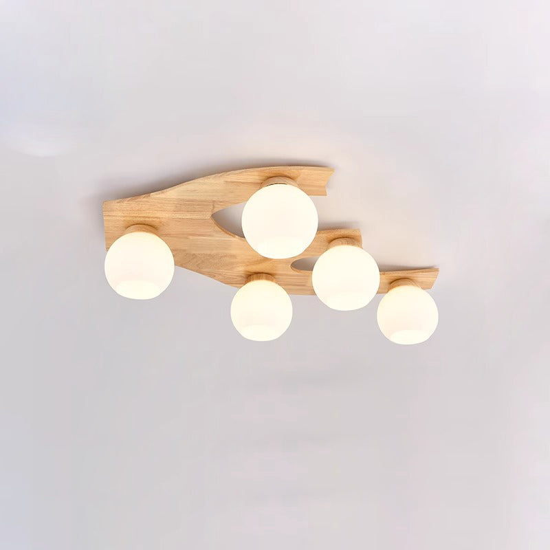 Zeitgenössische nordische Globus Holz Eisen Glas 3/5-Licht Semi-Flush Mount Deckenleuchte für Wohnzimmer 