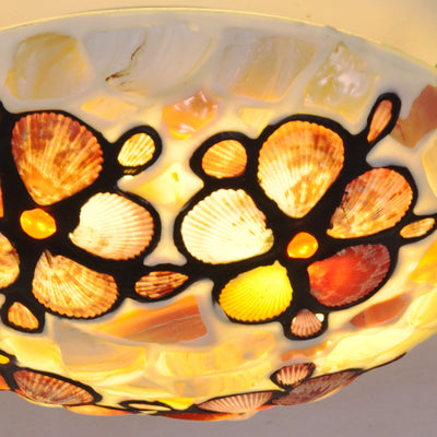 Traditional European Round Iron Glass 4-Light Flush Mount Ceiling Light For Living Room