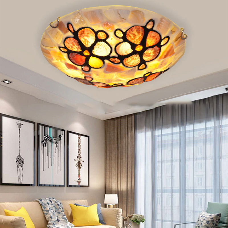 Traditional European Round Iron Glass 4-Light Flush Mount Ceiling Light For Living Room