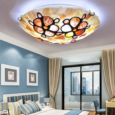 Traditional European Round Iron Glass 4-Light Flush Mount Ceiling Light For Living Room