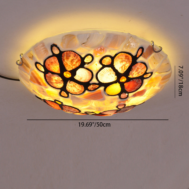 Traditional European Round Iron Glass 4-Light Flush Mount Ceiling Light For Living Room