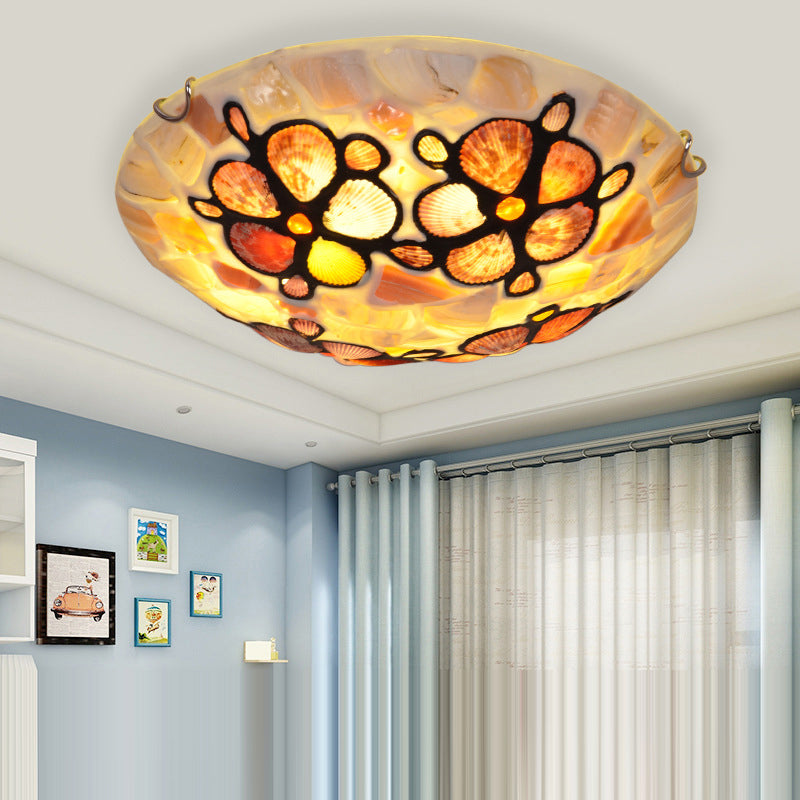 Traditional European Round Iron Glass 4-Light Flush Mount Ceiling Light For Living Room