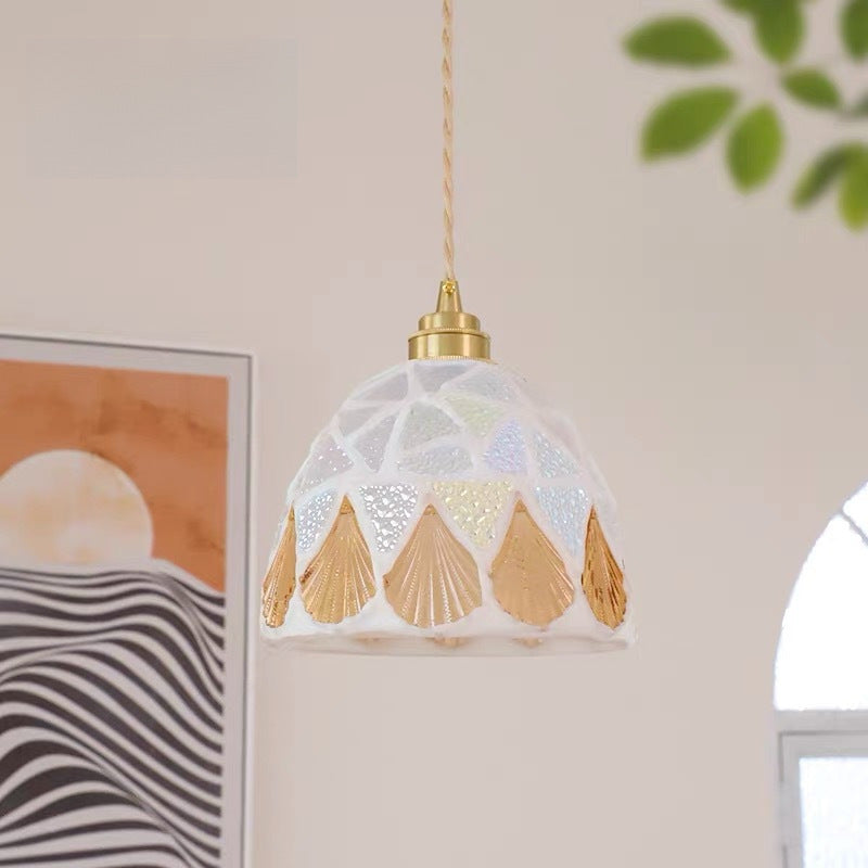 Contemporary Coastal Dome Glass Copper 1-Light Pendant Light For Living Room