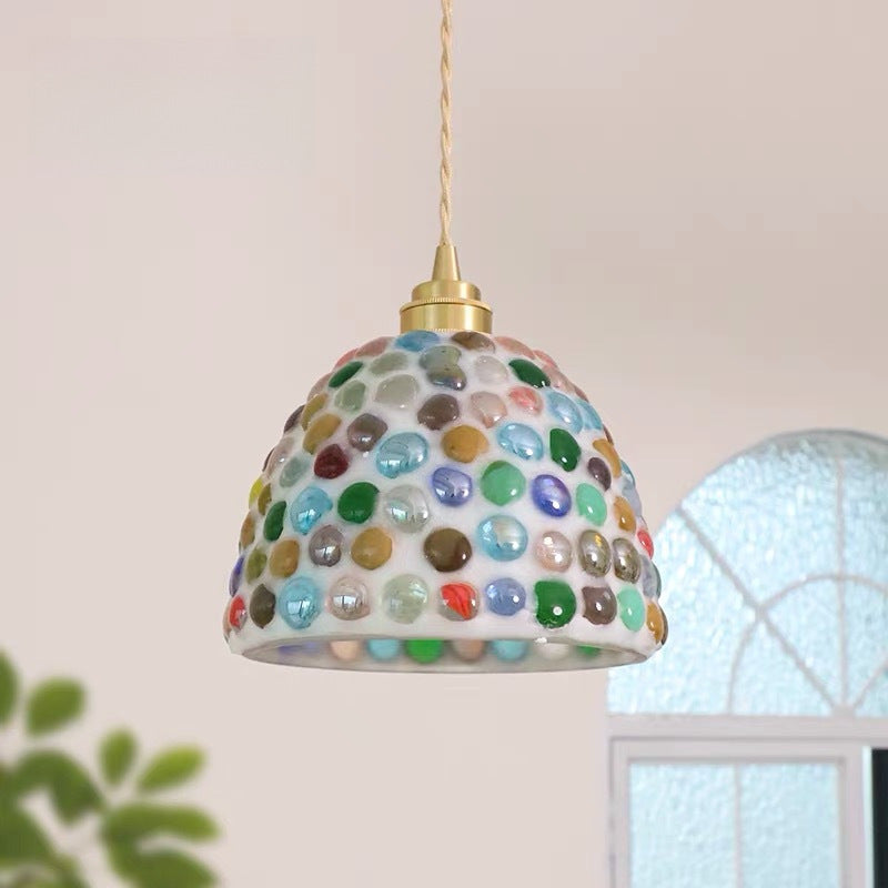 Contemporary Coastal Dome Glass Copper 1-Light Pendant Light For Living Room