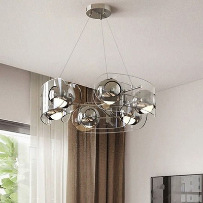 Modern Minimalist Oval Acrylic Iron Round 6-Light Chandelier For Living Room