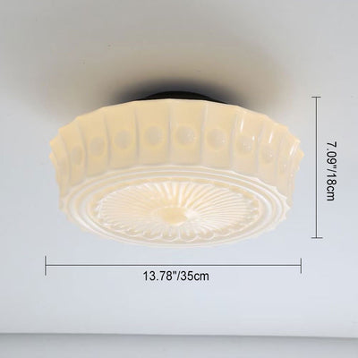 Contemporary Retro Drum Iron Glass 1-Light Semi-Flush Mount Ceiling Light For Living Room