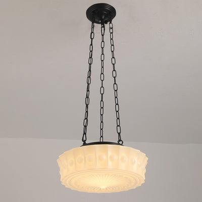 Contemporary Retro Drum Iron Glass 1-Light Chandelier For Living Room