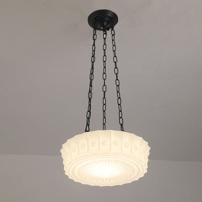 Contemporary Retro Drum Iron Glass 1-Light Chandelier For Living Room