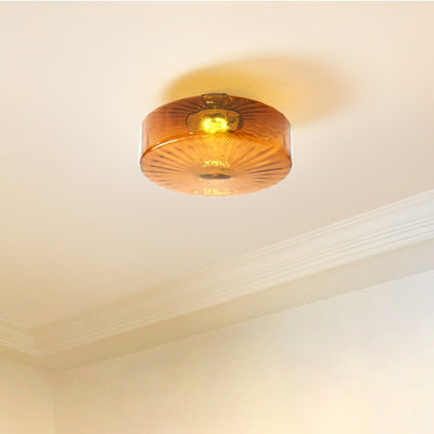 Contemporary Scandinavian Round Iron Glass LED Semi-Flush Mount Ceiling Light For Living Room