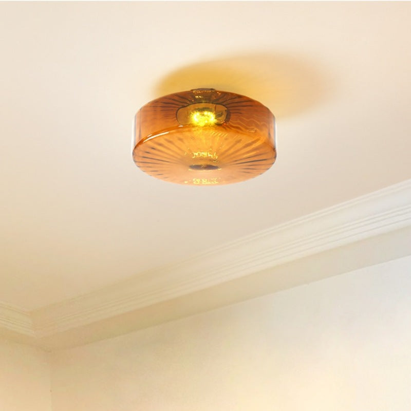 Contemporary Scandinavian Round Iron Glass LED Semi-Flush Mount Ceiling Light For Living Room