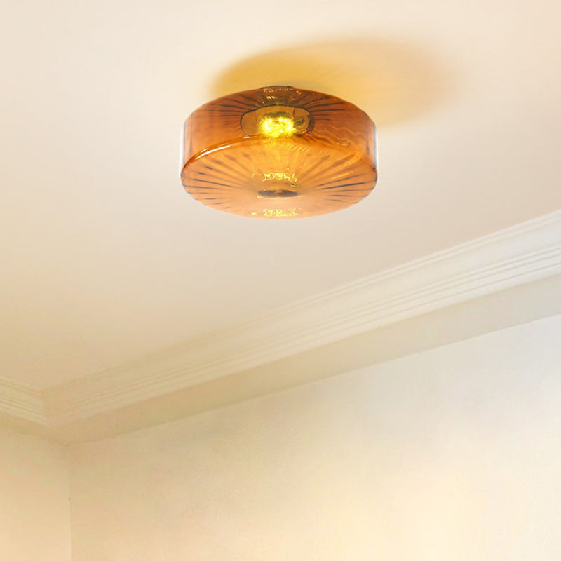 Contemporary Scandinavian Round Iron Glass LED Semi-Flush Mount Ceiling Light For Living Room