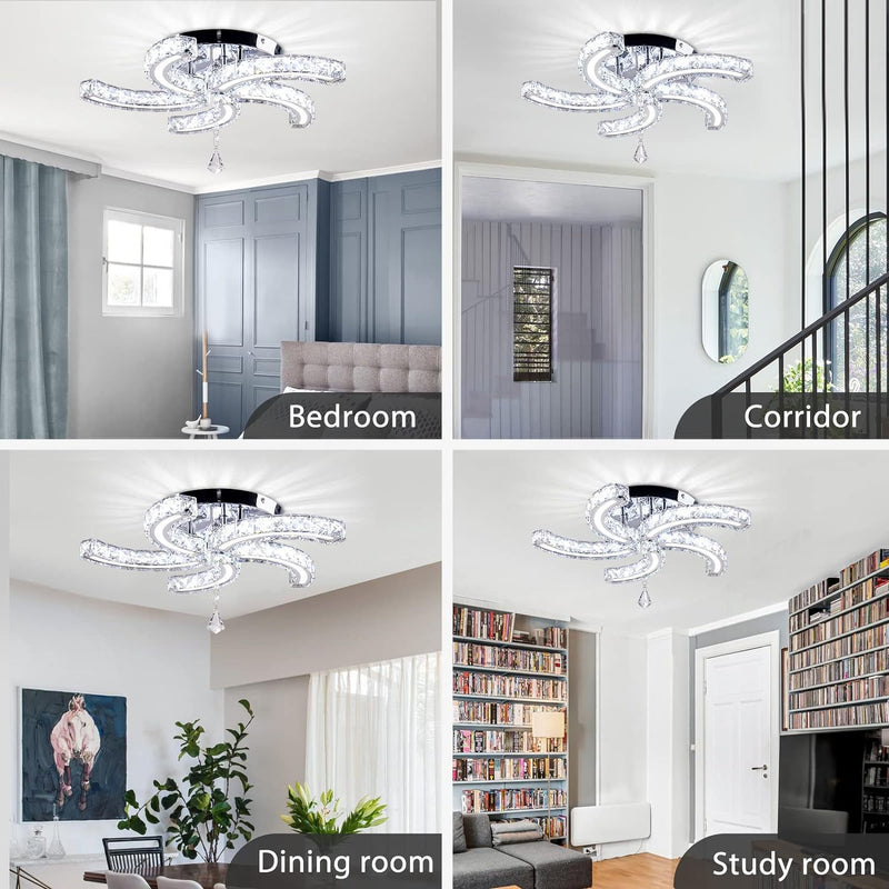 Zeitgenössische Luxus-Streifen Kristall Stahl Acryl LED Semi-Flush Mount Deckenleuchte für Wohnzimmer 