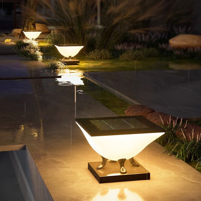 Modern Minimalist Square Acrylic Stainless Steel LED Solar Post Head Landscape Light For Garden