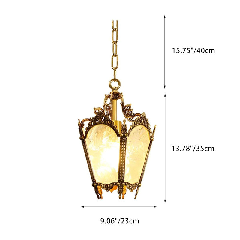 Traditional European Trapezoid Copper Glass 1-Light Pendant Light For Living Room