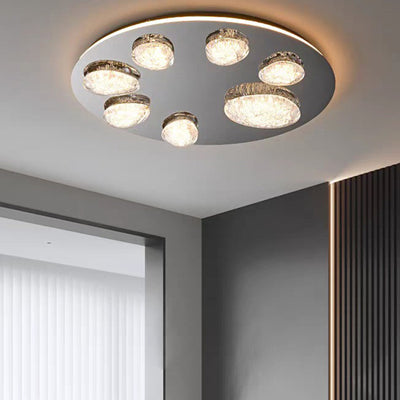 Contemporary Luxury Round Stainless Steel Acrylic LED Flush Mount Ceiling Light For Living Room