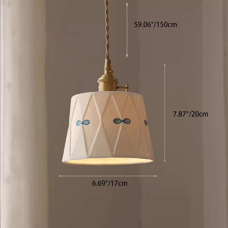 Traditional Japanese Drum Ceramics Copper 1-Light Pendant Light For Living Room