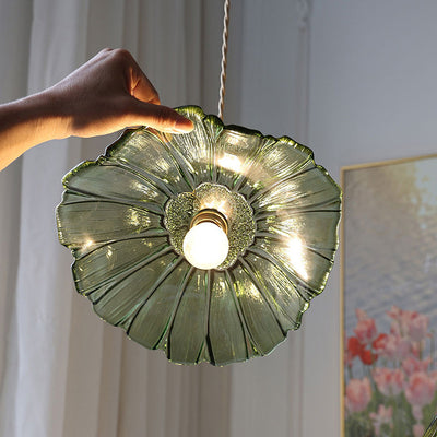 Contemporary Nordic Flower Glass Copper 1-Light Pendant Light For Living Room